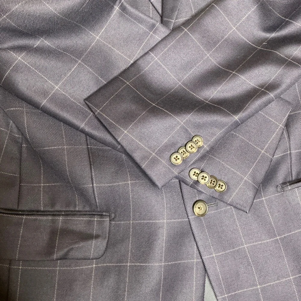 Paul Frederick‎ Mens Navy Windowpane Wool Blazer Sport Coat Size 38R